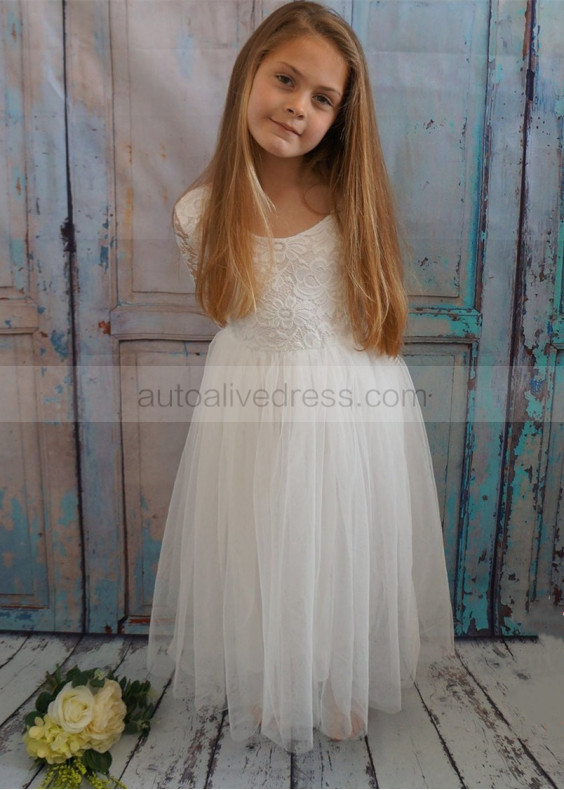 Long Sleeves Ivory Flower Girl Dress